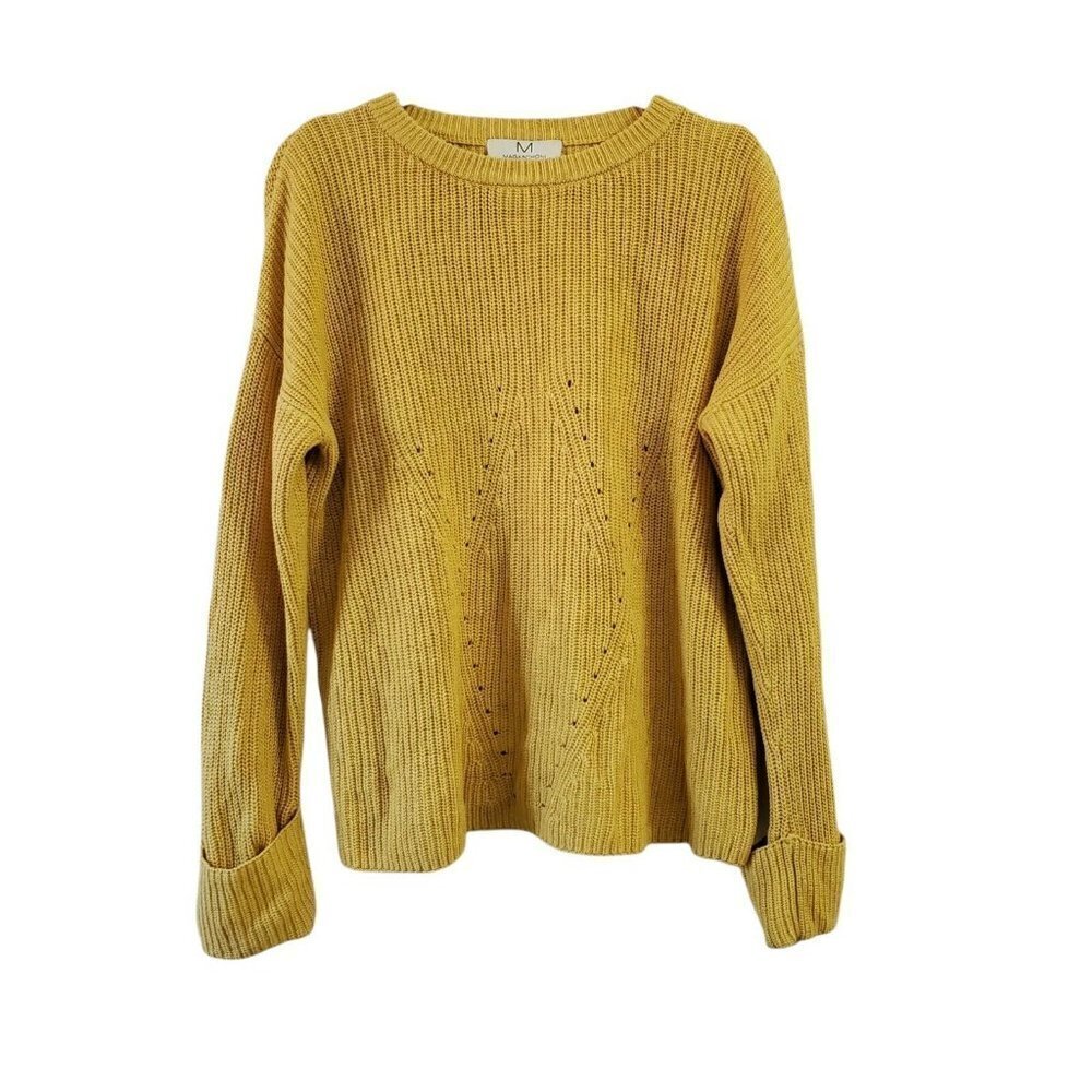 M Magaschoni Sweater Medium Womens Mustard Wool Cashmere Blend Pointelle Chunky